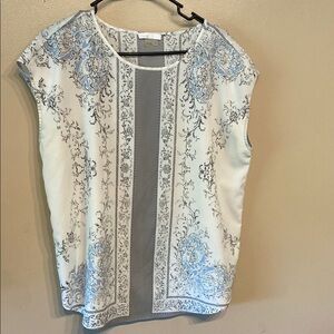 Dalia Graphic Cap Sleeve Blouse in Blue and White